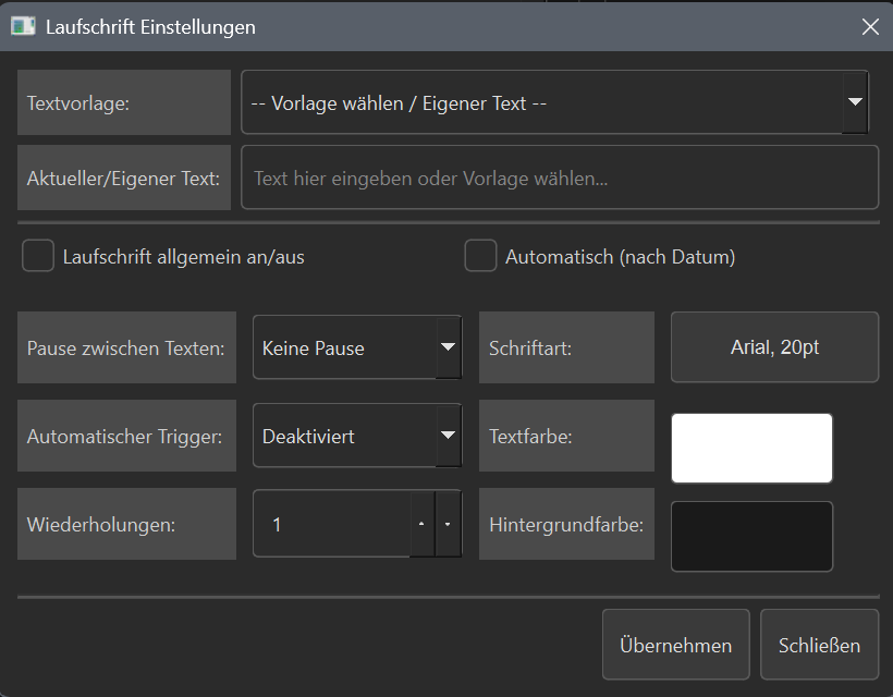 Laufschrift-Einstellungen